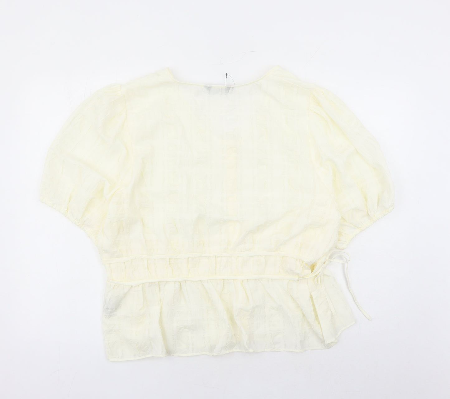 Marks and Spencer Womens Ivory Geometric Polyester Basic Blouse Size 22 Round Neck