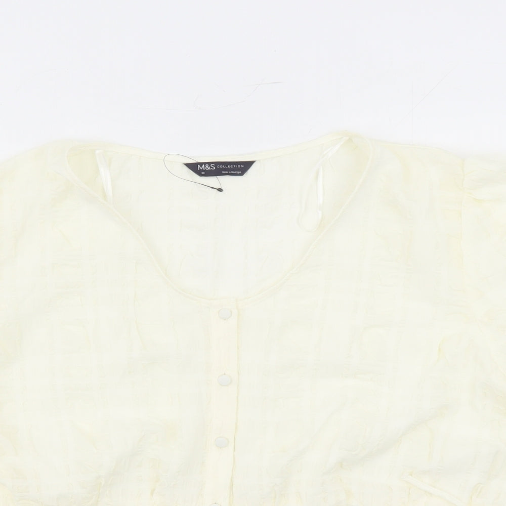 Marks and Spencer Womens Ivory Geometric Polyester Basic Blouse Size 22 Round Neck