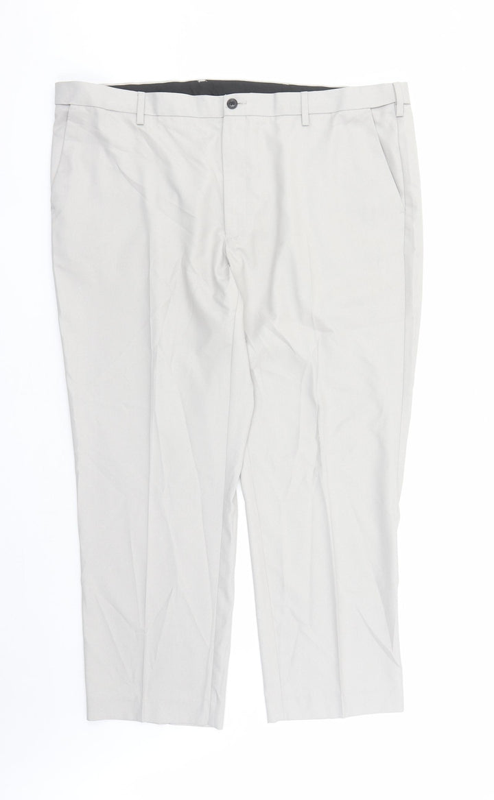 Marks and Spencer Mens Grey Polyester Trousers Size 44 in L28 in Regular Zip - Pockets Short Leg