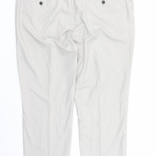 Marks and Spencer Mens Grey Polyester Trousers Size 44 in L28 in Regular Zip - Pockets Short Leg