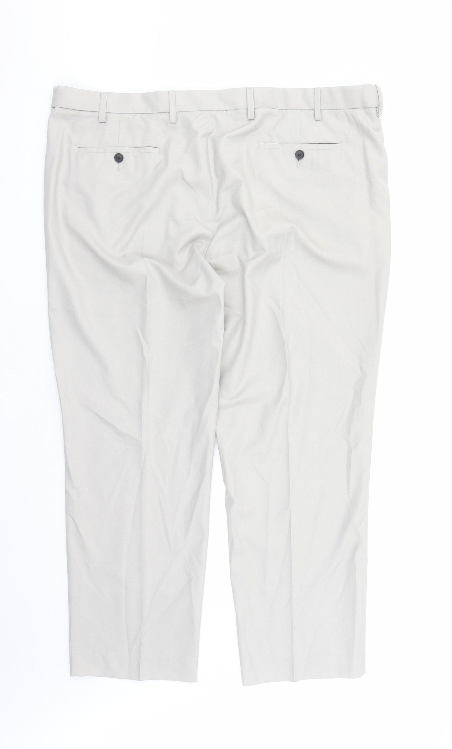 Marks and Spencer Mens Grey Polyester Trousers Size 44 in L28 in Regular Zip - Pockets Short Leg