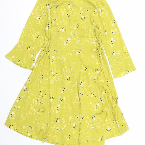 Limited Edition Womens Green Geometric Polyester Trapeze & Swing Size 14 Round Neck Zip - Star Pattern