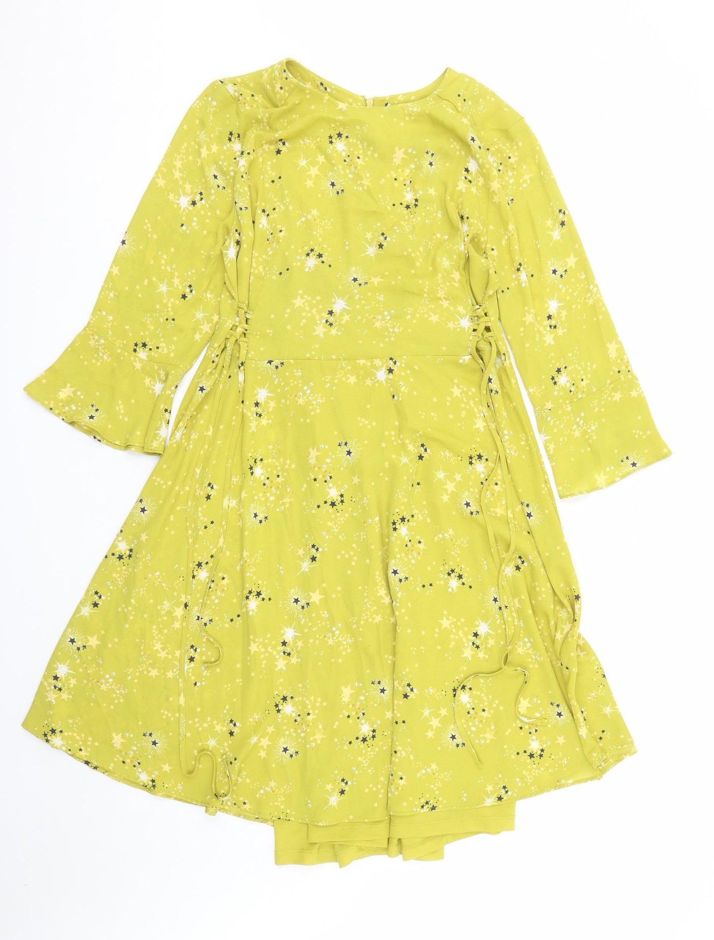 Limited Edition Womens Green Geometric Polyester Trapeze & Swing Size 14 Round Neck Zip - Star Pattern
