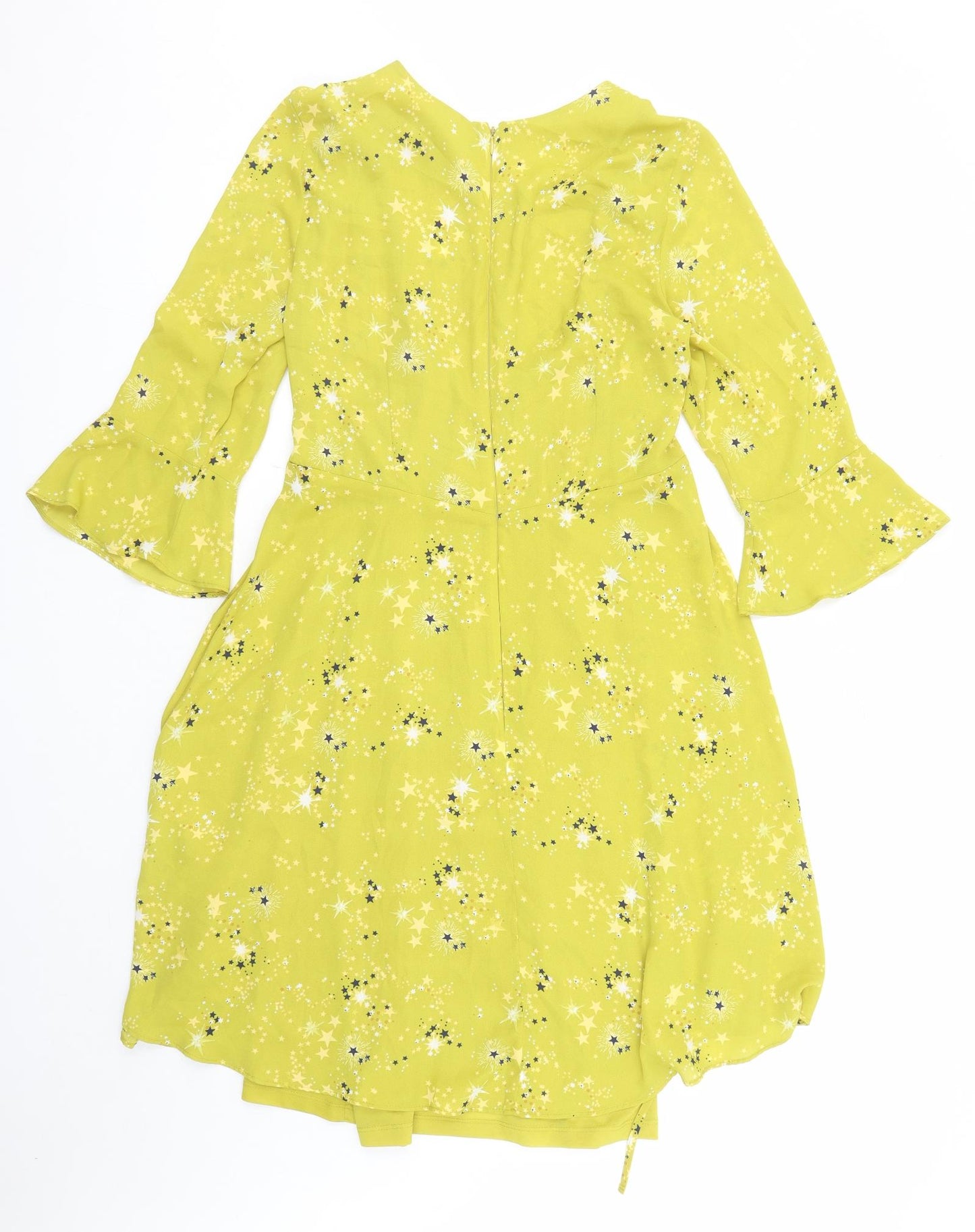 Limited Edition Womens Green Geometric Polyester Trapeze & Swing Size 14 Round Neck Zip - Star Pattern