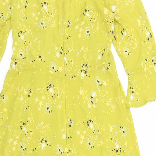 Limited Edition Womens Green Geometric Polyester Trapeze & Swing Size 14 Round Neck Zip - Star Pattern
