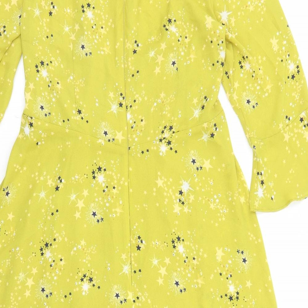 Limited Edition Womens Green Geometric Polyester Trapeze & Swing Size 14 Round Neck Zip - Star Pattern
