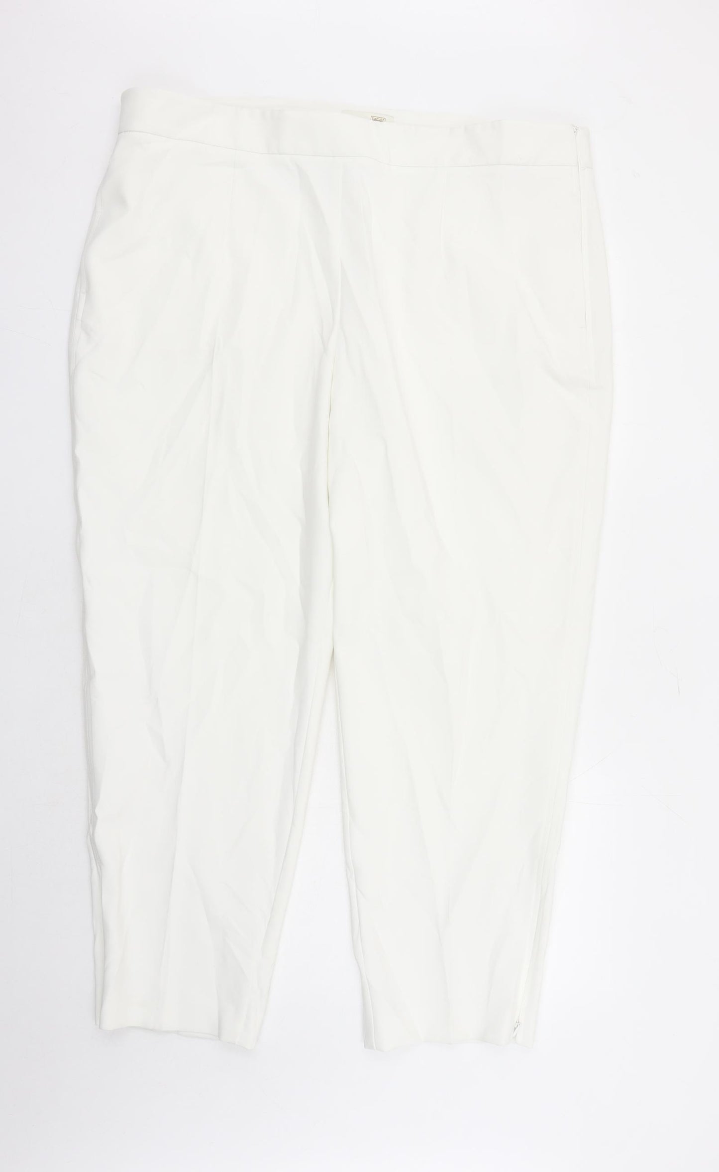 Marks and Spencer Womens White Polyester Trousers Size 22 L28 in Regular Zip - England Football Three Lions