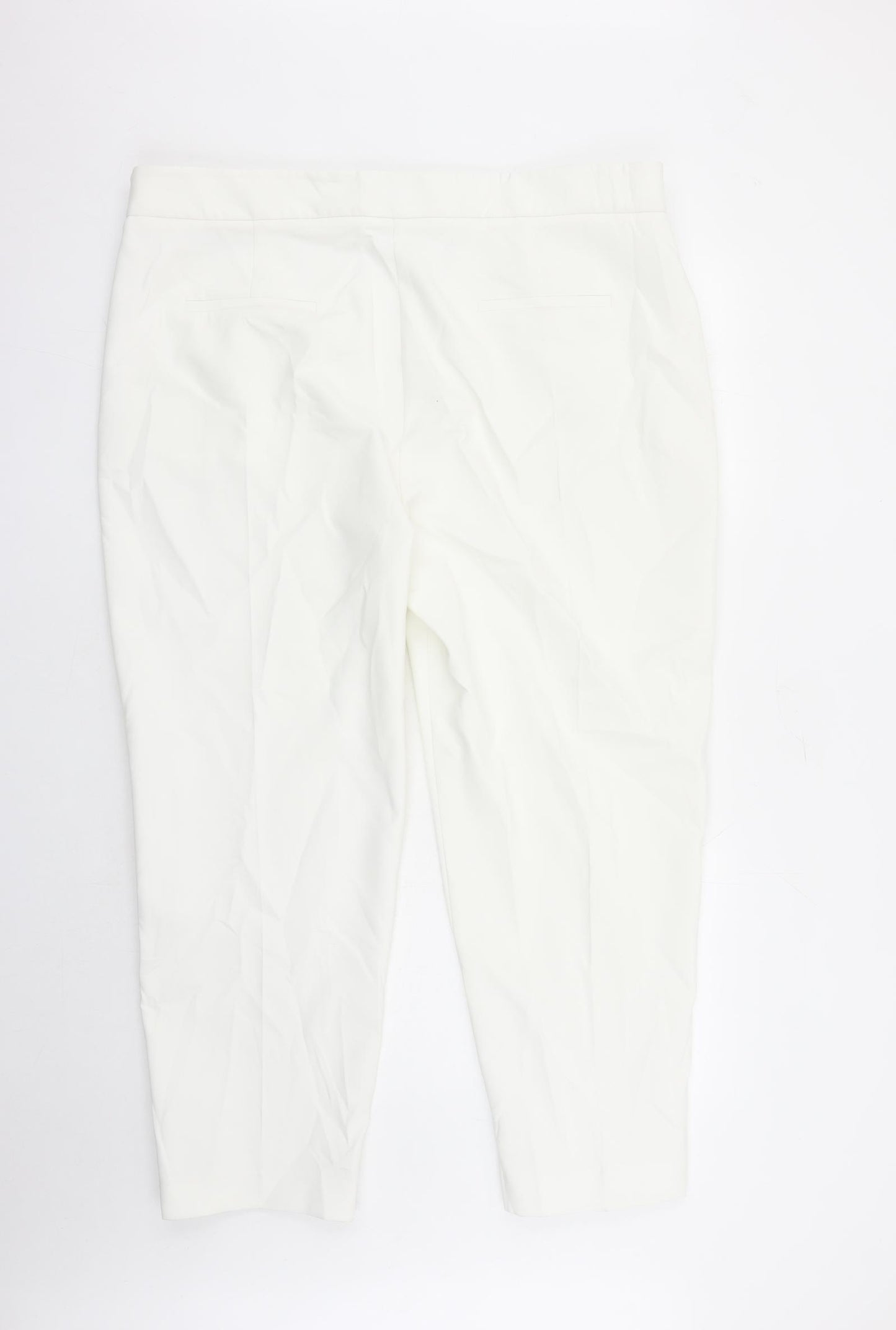 Marks and Spencer Womens White Polyester Trousers Size 22 L28 in Regular Zip - England Football Three Lions