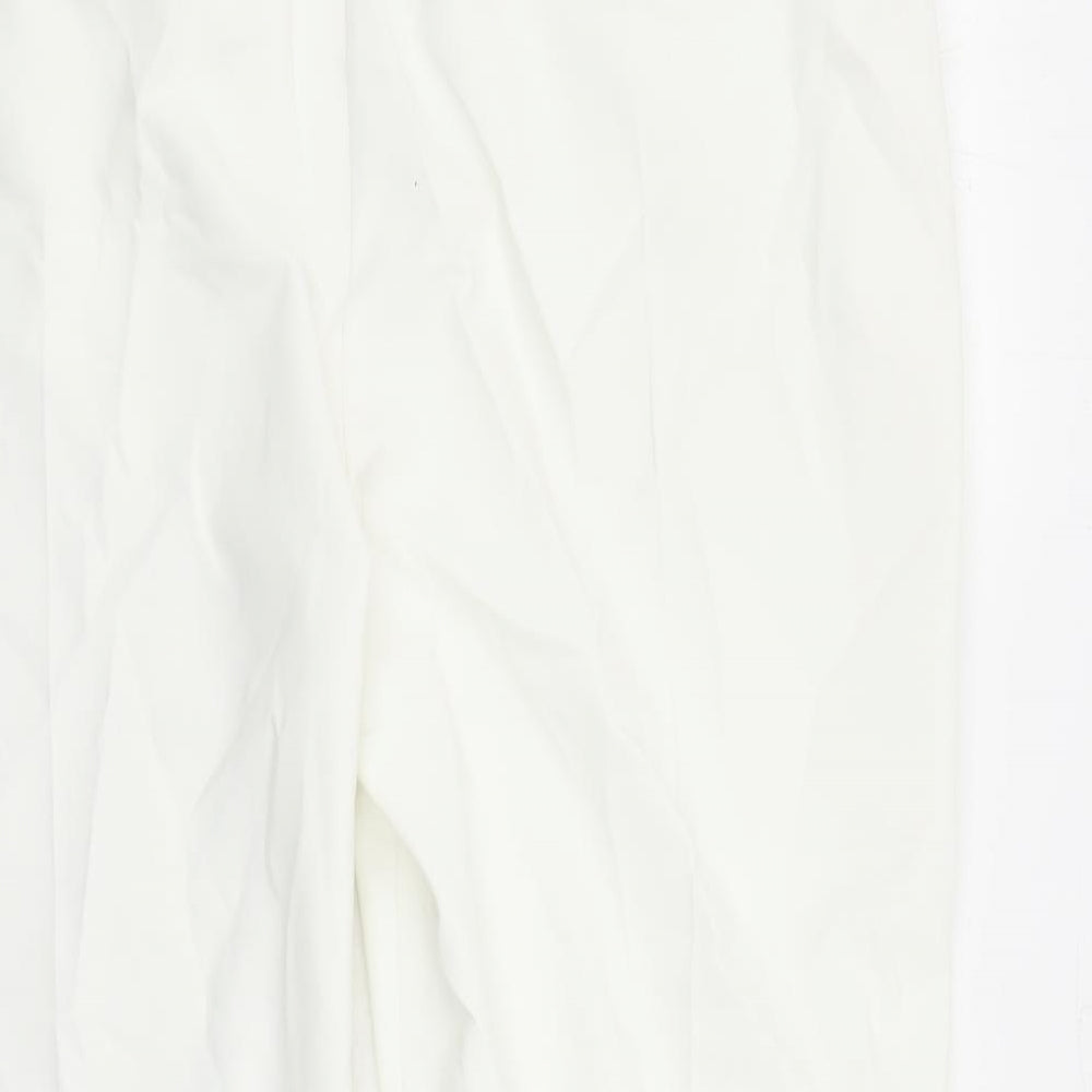 Marks and Spencer Womens White Polyester Trousers Size 22 L28 in Regular Zip - England Football Three Lions