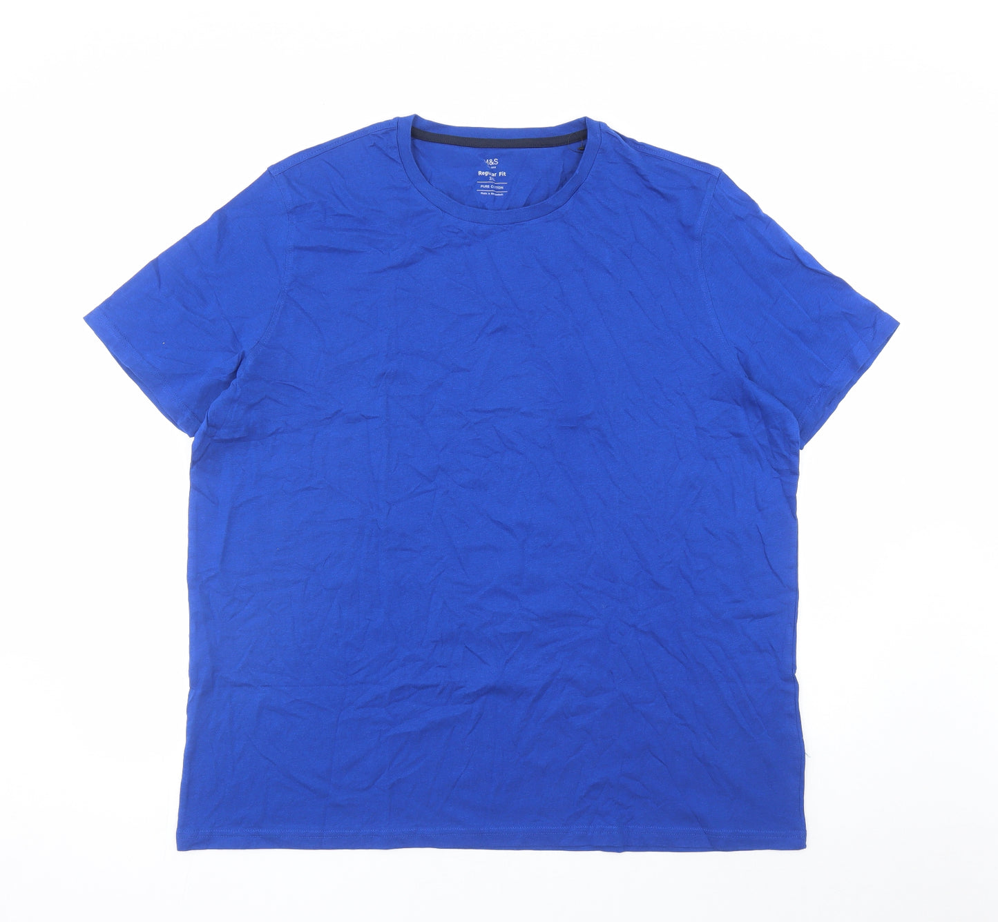 Marks and Spencer Mens Blue Cotton T-Shirt Size 3XL Crew Neck