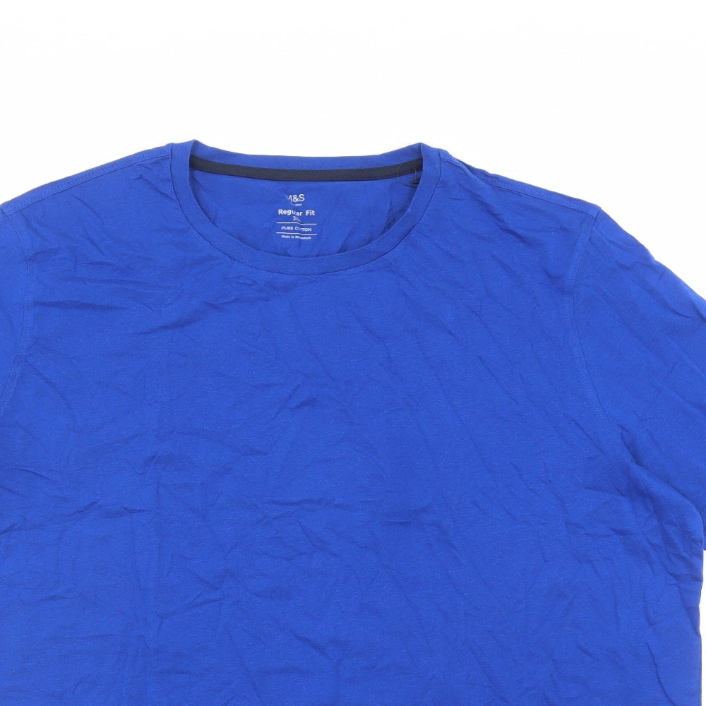 Marks and Spencer Mens Blue Cotton T-Shirt Size 3XL Crew Neck