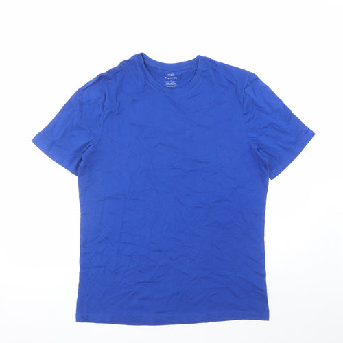Marks and Spencer Mens Blue Cotton T-Shirt Size L Crew Neck