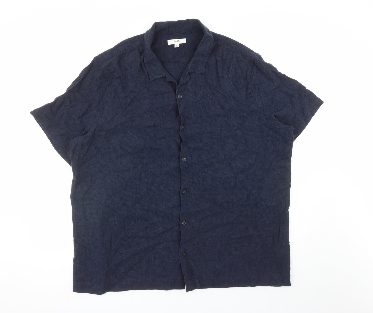 Marks and Spencer Mens Blue Cotton Button-Up Size 3XL Collared Button