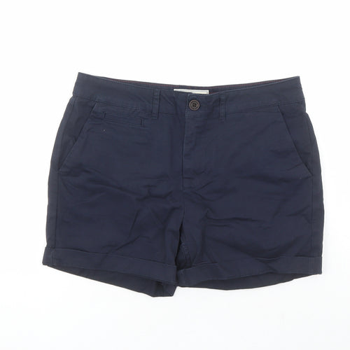 Fat Face Womens Blue Cotton Chino Shorts Size 10 L4 in Regular Zip - Pockets