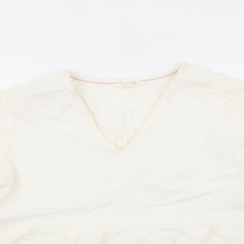 Per Una Womens Ivory Floral Cotton Basic Blouse Size 14 V-Neck - Embroidered Detail
