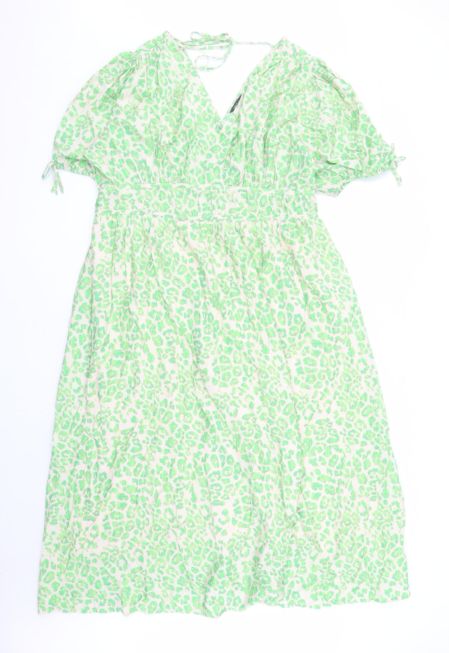 Marks and Spencer Womens Green Animal Print Viscose Maxi Size 18 V-Neck Pullover - Leopard Pattern Lined