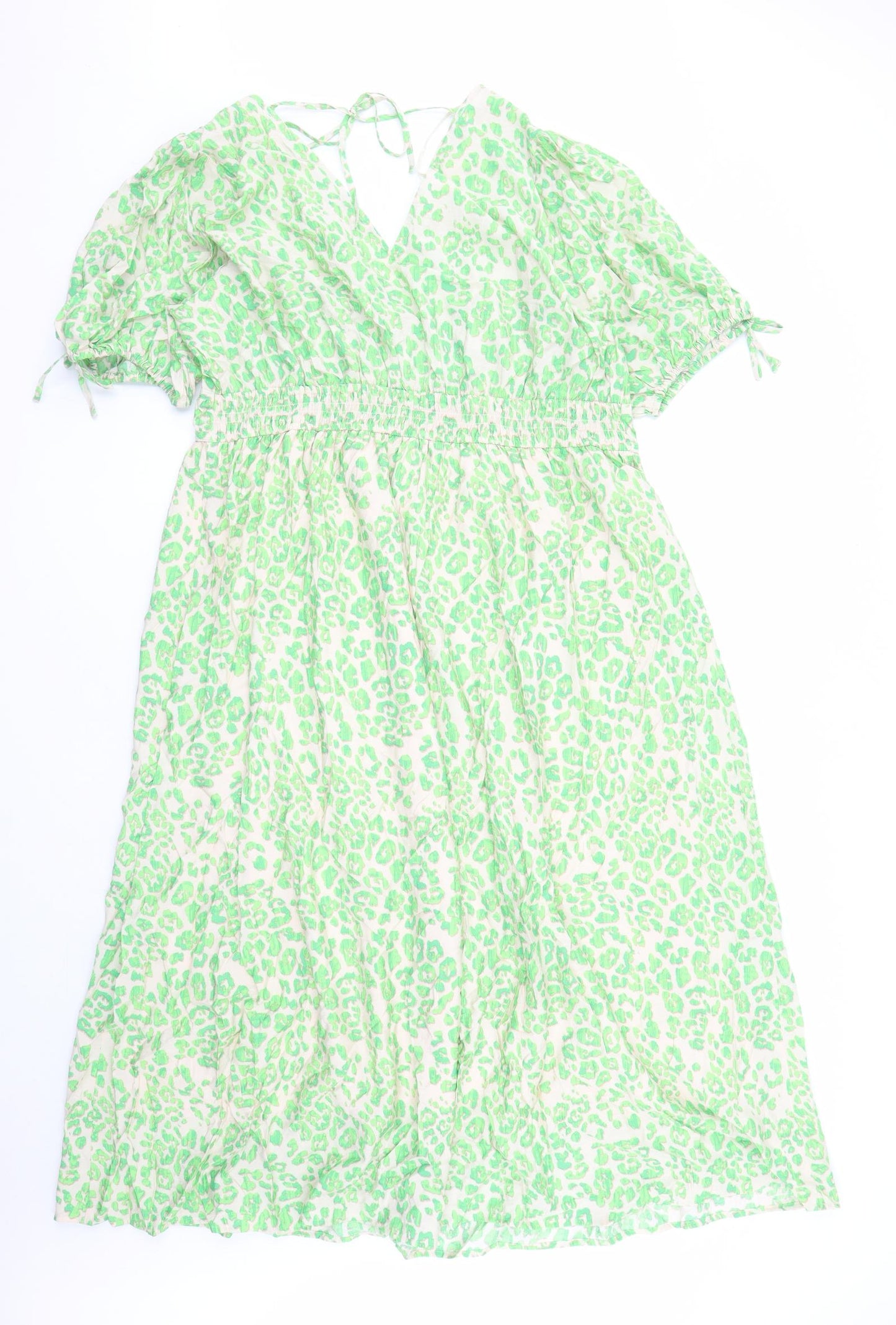 Marks and Spencer Womens Green Animal Print Viscose Maxi Size 18 V-Neck Pullover - Leopard Pattern Lined