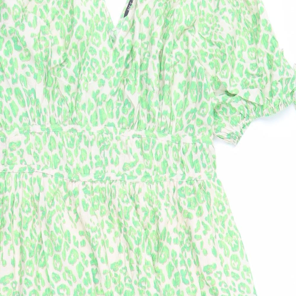 Marks and Spencer Womens Green Animal Print Viscose Maxi Size 18 V-Neck Pullover - Leopard Pattern Lined