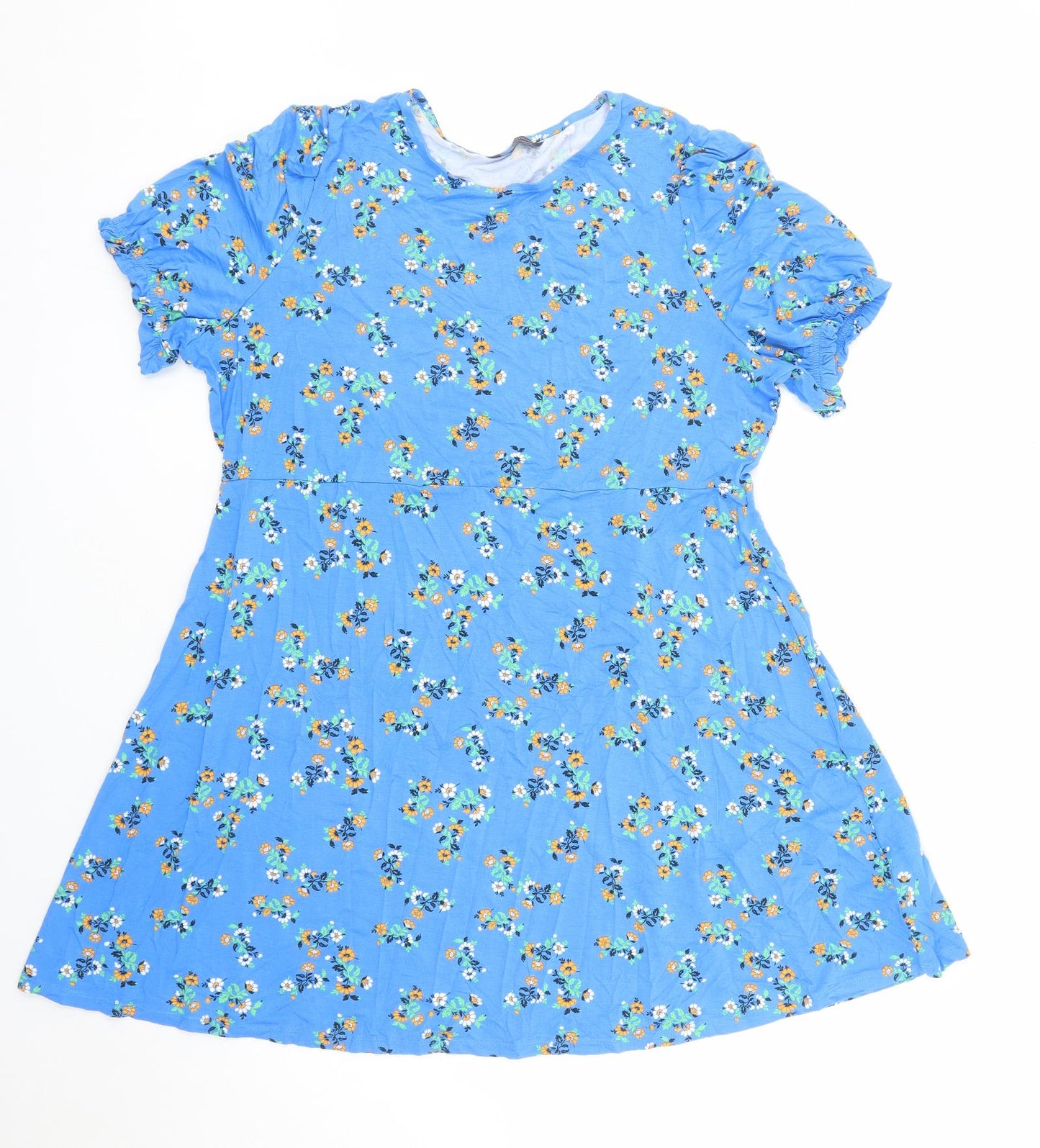 Marks and Spencer Womens Blue Floral Viscose Fit & Flare Size 20 Round Neck Pullover