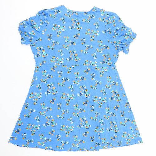 Marks and Spencer Womens Blue Floral Viscose Fit & Flare Size 20 Round Neck Pullover