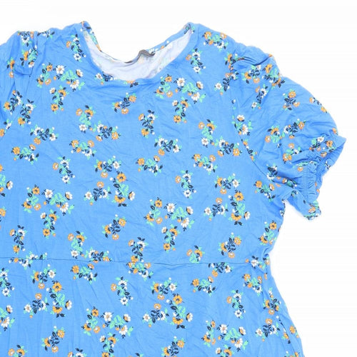 Marks and Spencer Womens Blue Floral Viscose Fit & Flare Size 20 Round Neck Pullover