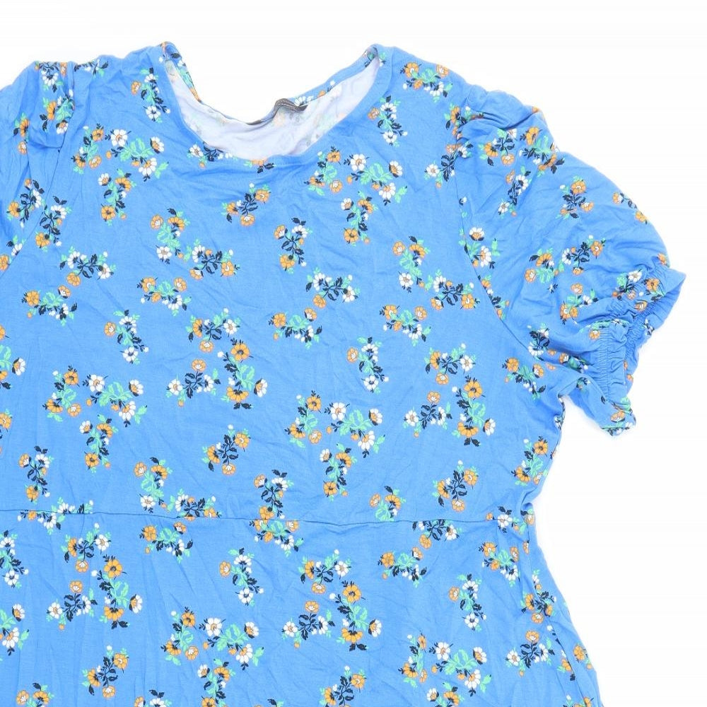 Marks and Spencer Womens Blue Floral Viscose Fit & Flare Size 20 Round Neck Pullover