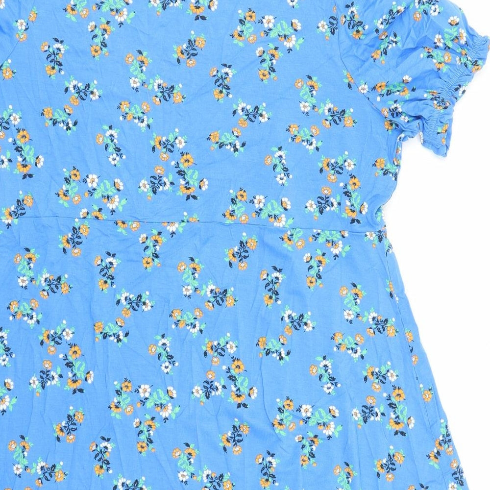 Marks and Spencer Womens Blue Floral Viscose Fit & Flare Size 20 Round Neck Pullover