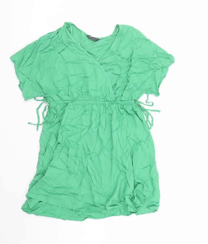 Marks and Spencer Womens Green Viscose A-Line Size 14 V-Neck Pullover - Elasticated Waist