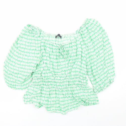 Marks and Spencer Womens Green Geometric Viscose Basic Blouse Size 10 V-Neck