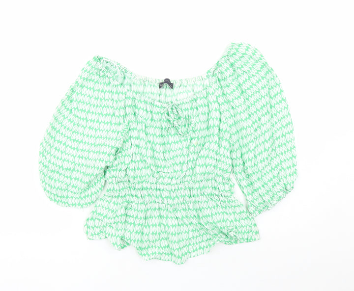 Marks and Spencer Womens Green Geometric Viscose Basic Blouse Size 10 V-Neck