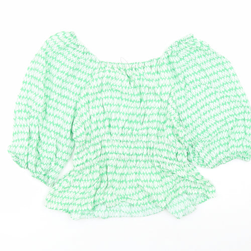 Marks and Spencer Womens Green Geometric Viscose Basic Blouse Size 10 V-Neck