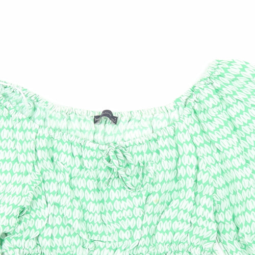 Marks and Spencer Womens Green Geometric Viscose Basic Blouse Size 10 V-Neck