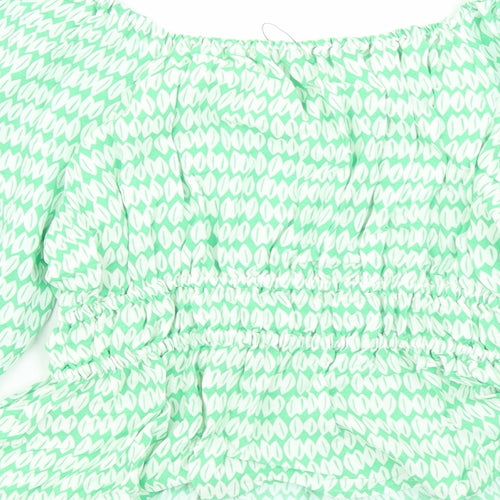 Marks and Spencer Womens Green Geometric Viscose Basic Blouse Size 10 V-Neck