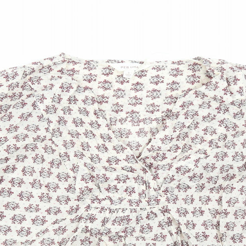 Per Una Womens Multicoloured Geometric 100% Cotton Basic Blouse Size S V-Neck