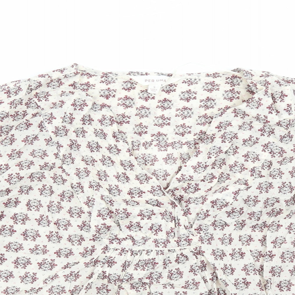 Per Una Womens Multicoloured Geometric 100% Cotton Basic Blouse Size S V-Neck