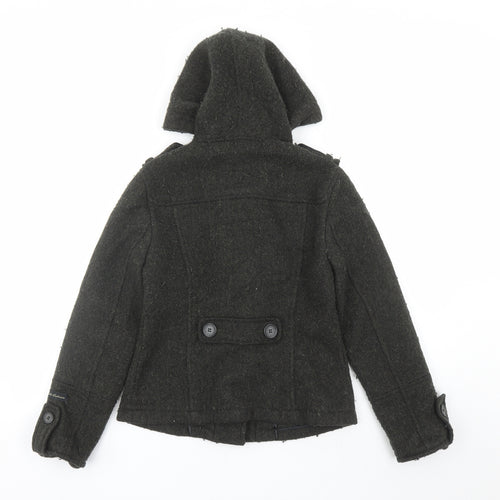 Barbour Womens Green Herringbone Jacket Size 8 Toggle - Duffle Hooded Pockets