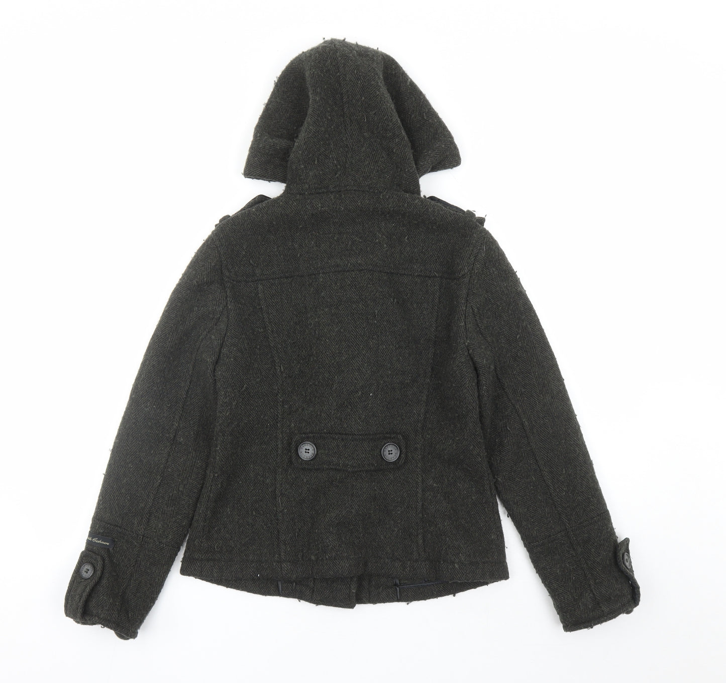 Barbour Womens Green Herringbone Jacket Size 8 Toggle - Duffle Hooded Pockets