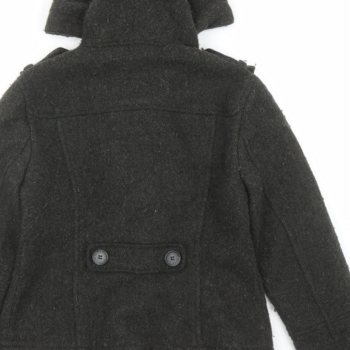 Barbour Womens Green Herringbone Jacket Size 8 Toggle - Duffle Hooded Pockets