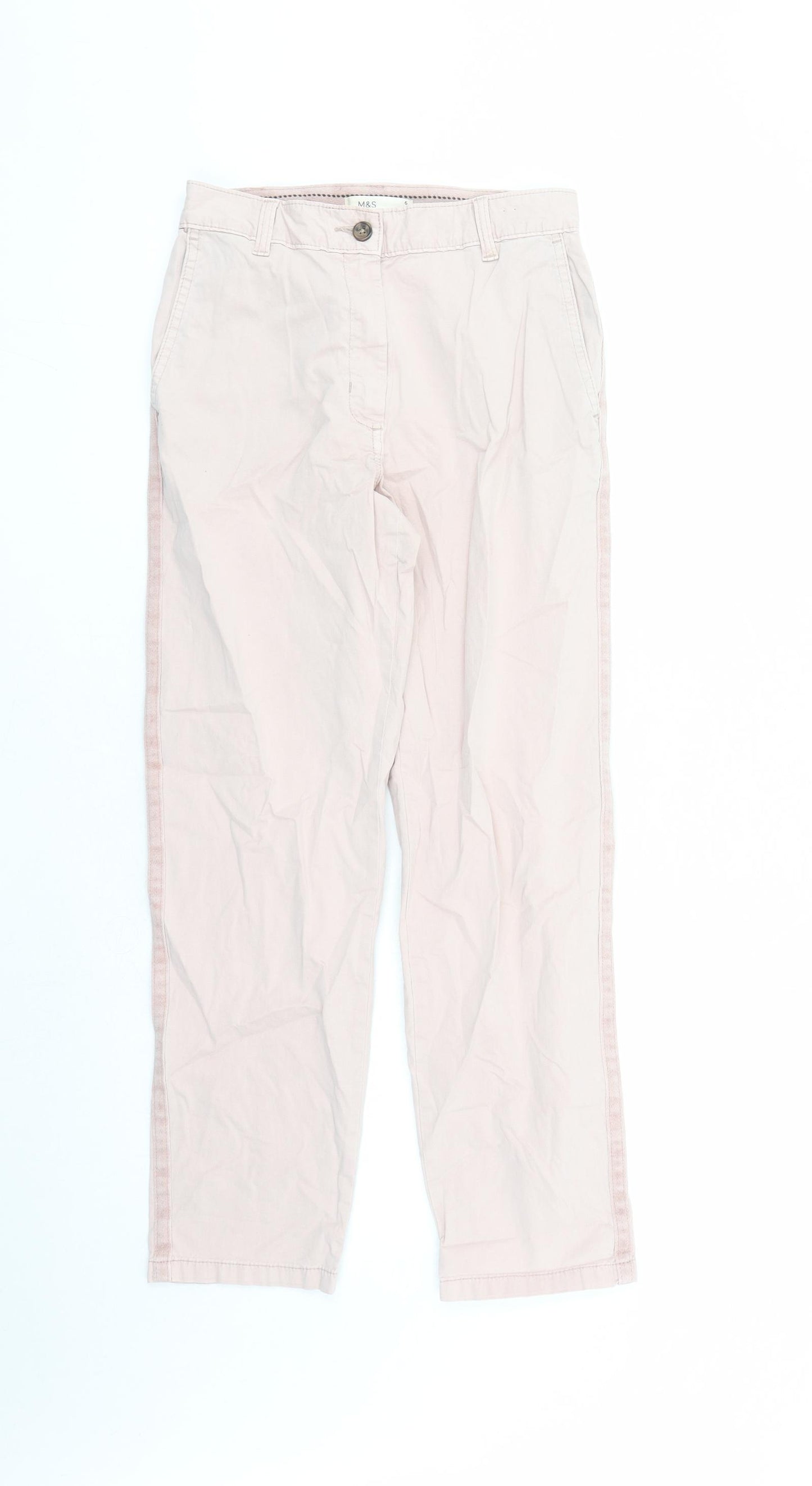 Marks and Spencer Womens Pink Cotton Chino Trousers Size 6 L27 in Regular Zip - Pockets