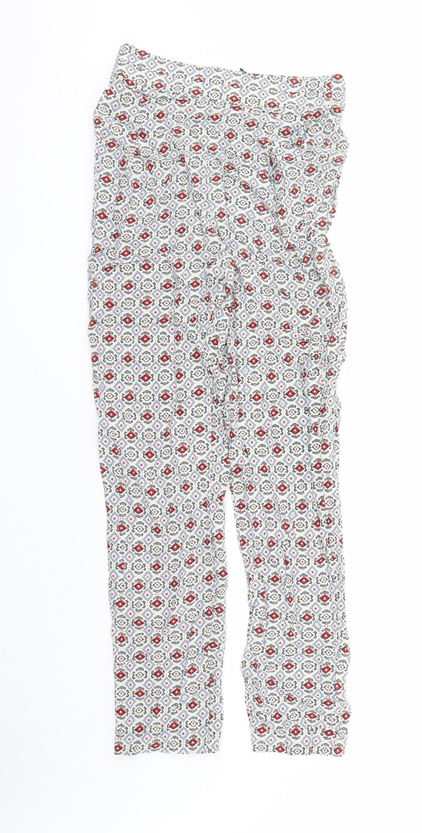 Marks and Spencer Womens Multicoloured Geometric Viscose Trousers Size 8 L29 in Regular - Elasticated Waist Pockets