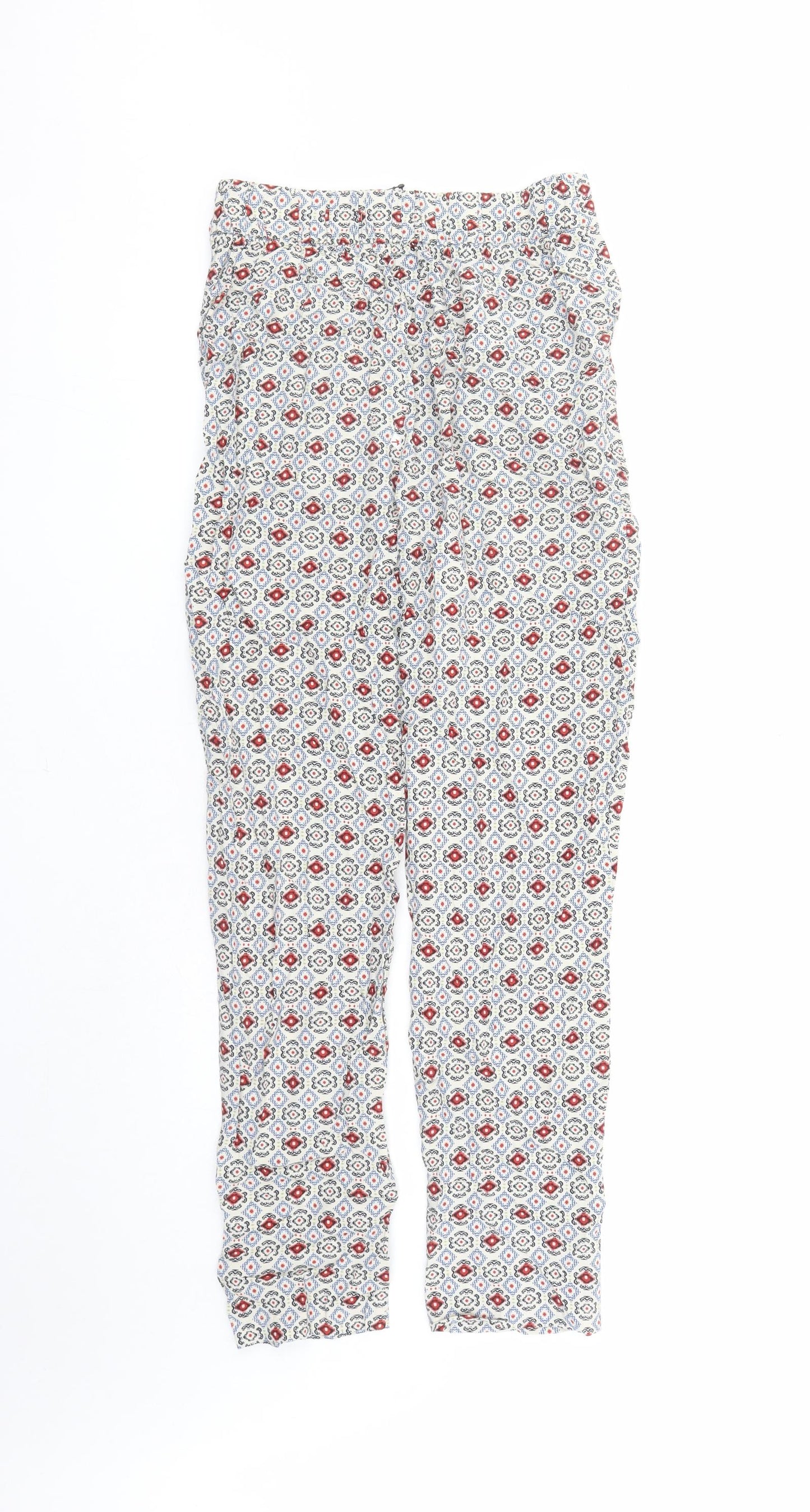 Marks and Spencer Womens Multicoloured Geometric Viscose Trousers Size 8 L29 in Regular - Elasticated Waist Pockets