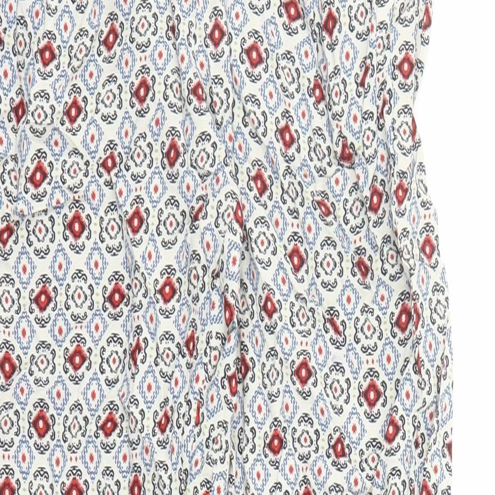 Marks and Spencer Womens Multicoloured Geometric Viscose Trousers Size 8 L29 in Regular - Elasticated Waist Pockets