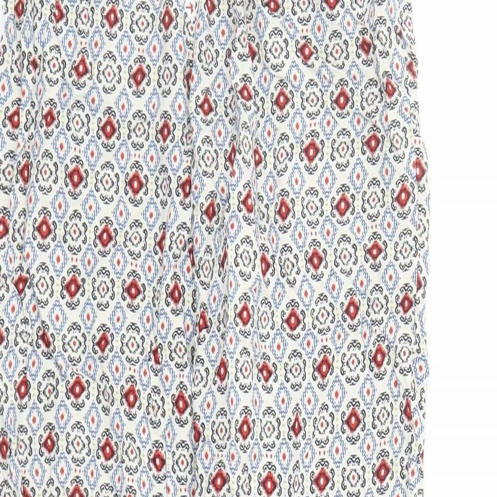 Marks and Spencer Womens Multicoloured Geometric Viscose Trousers Size 8 L29 in Regular - Elasticated Waist Pockets