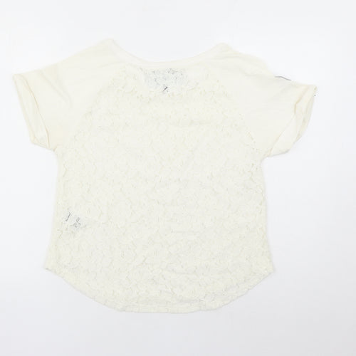 Superdry Womens Ivory Floral Cotton Basic T-Shirt Size XS Round Neck