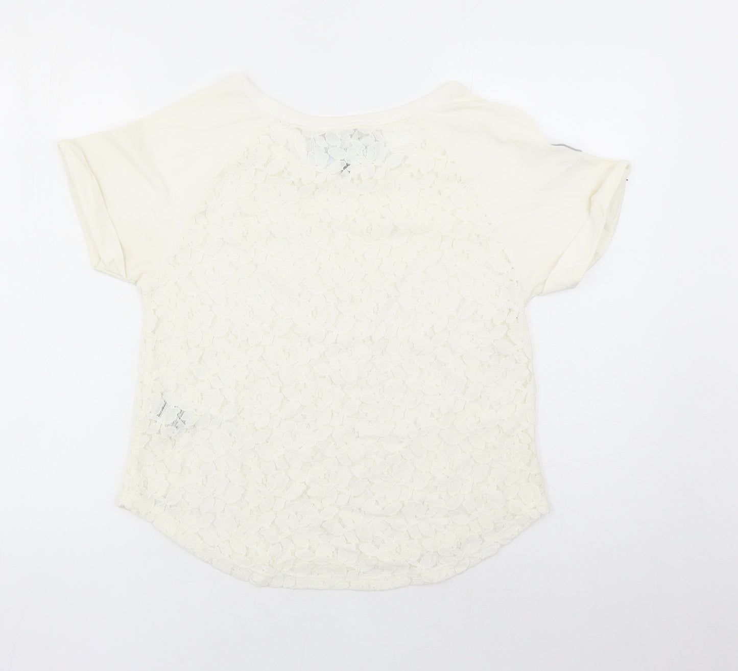 Superdry Womens Ivory Floral Cotton Basic T-Shirt Size XS Round Neck