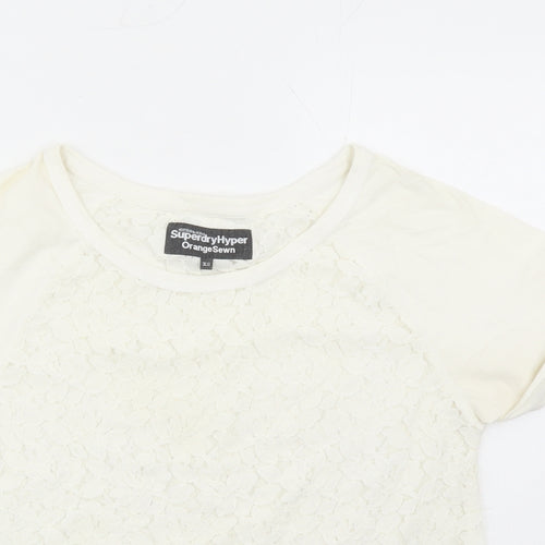 Superdry Womens Ivory Floral Cotton Basic T-Shirt Size XS Round Neck