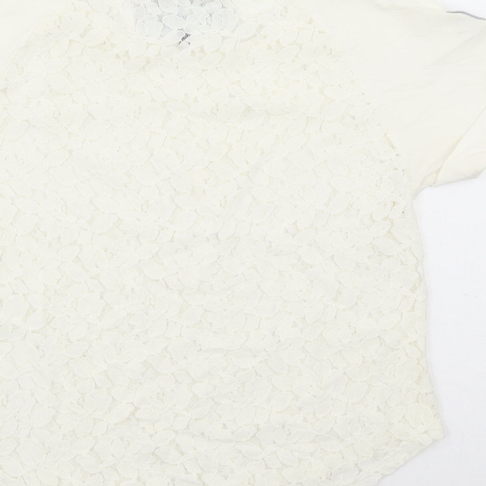 Superdry Womens Ivory Floral Cotton Basic T-Shirt Size XS Round Neck