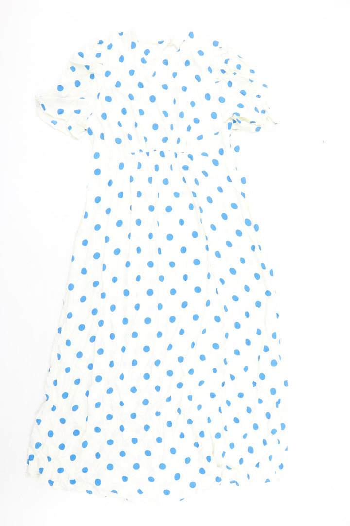 Marks and Spencer Womens Ivory Polka Dot Viscose Maxi Size 16 Round Neck Zip