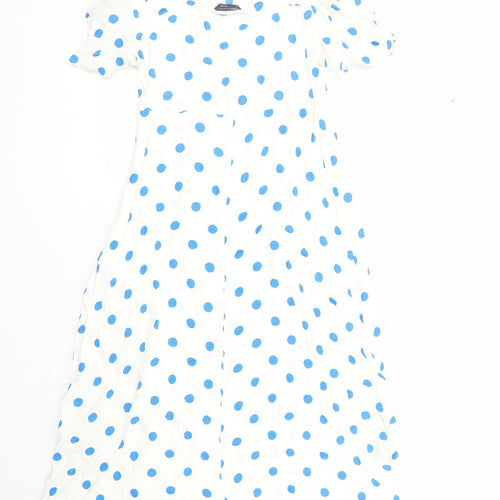 Marks and Spencer Womens Ivory Polka Dot Viscose Maxi Size 16 Round Neck Zip