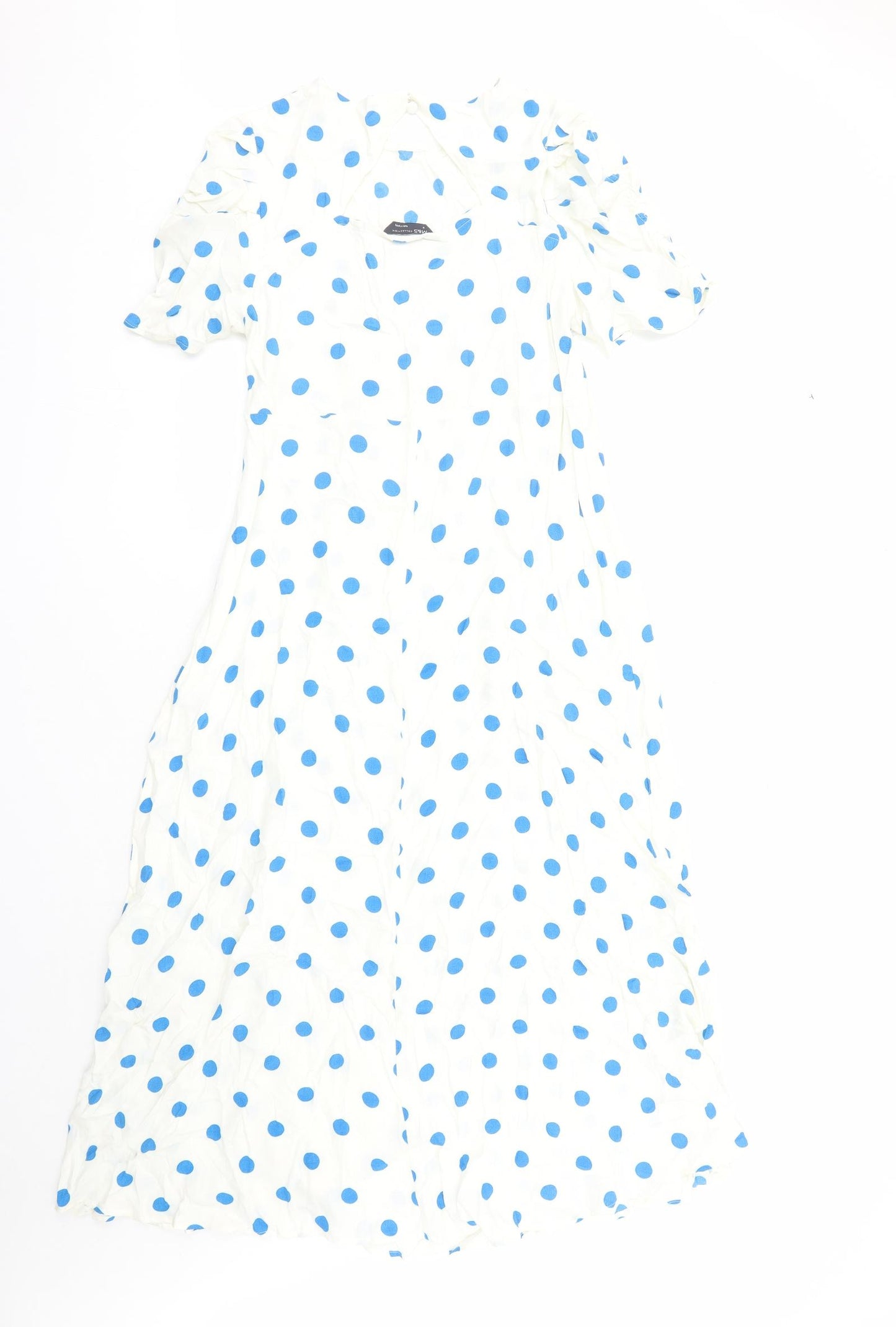 Marks and Spencer Womens Ivory Polka Dot Viscose Maxi Size 16 Round Neck Zip
